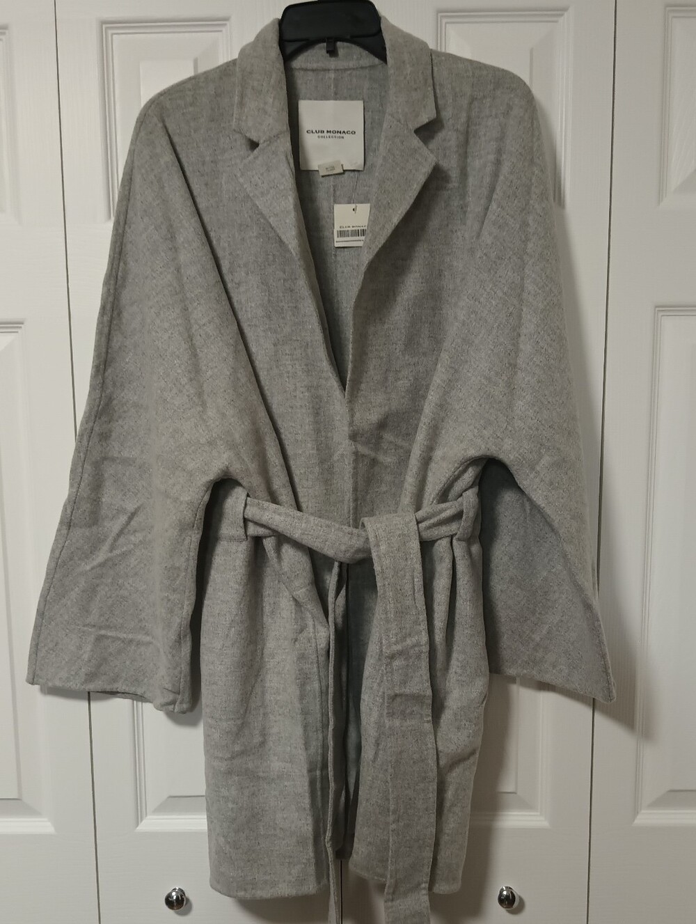 Club Monaco Light Gray Wrap Coat with Self Tie Belt